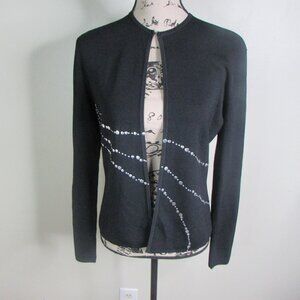 Venini Sweater M Black Open Cardigan Beads Stones